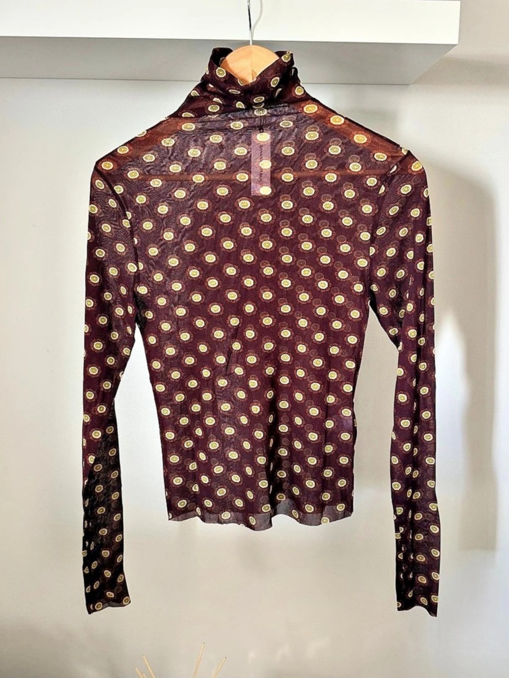 Banana Republic Mesh Turtleneck Top Printed Long Sleeve , M